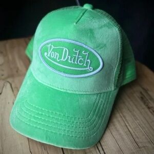 Von Dutch Lime Velvet Trucker - Green SnapBack Hat